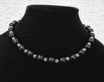 1980s Rare Brighton Silver and Onyx Beaded Necklace