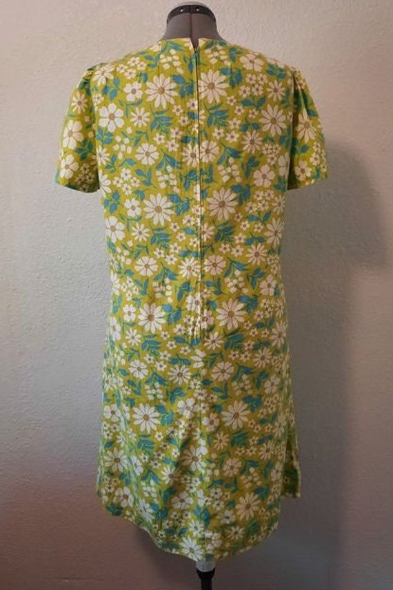 1960s Cotton green and blue Daisy Flower Summer D… - image 2