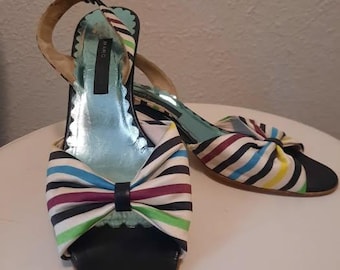 Designer vintage da década de 2010 Marc Jacobs branco e listrado com blocos de cores femininos 8.5