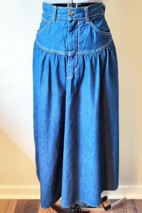 1990s Vintage Blue Jean Denim Long Skirt Junior Gi