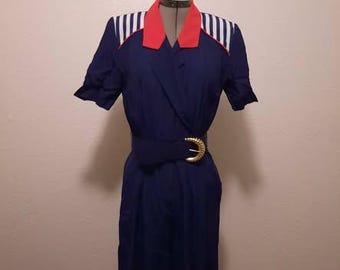 Mono corto azul marino J.S.J. de los años 70 para mujer, talla 12 (talla petite).