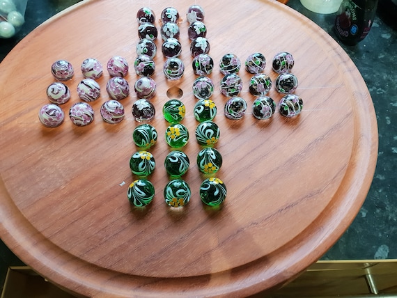 Marble Solitaire Board Glass With Marbles On A Hand Turned Etsy