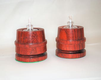 Two Lovely Spirit Lamp Holders in Padauk Wood Hand Turned and Hand Polished