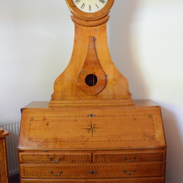 Antique Secretaire, Built-in Pendulum Clock, Circa 1815, Biedermeier, German