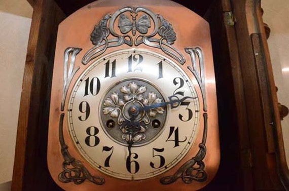 Antique Wall Clock, Circa 1900, Art Nouveau, Oak, German - Etsy