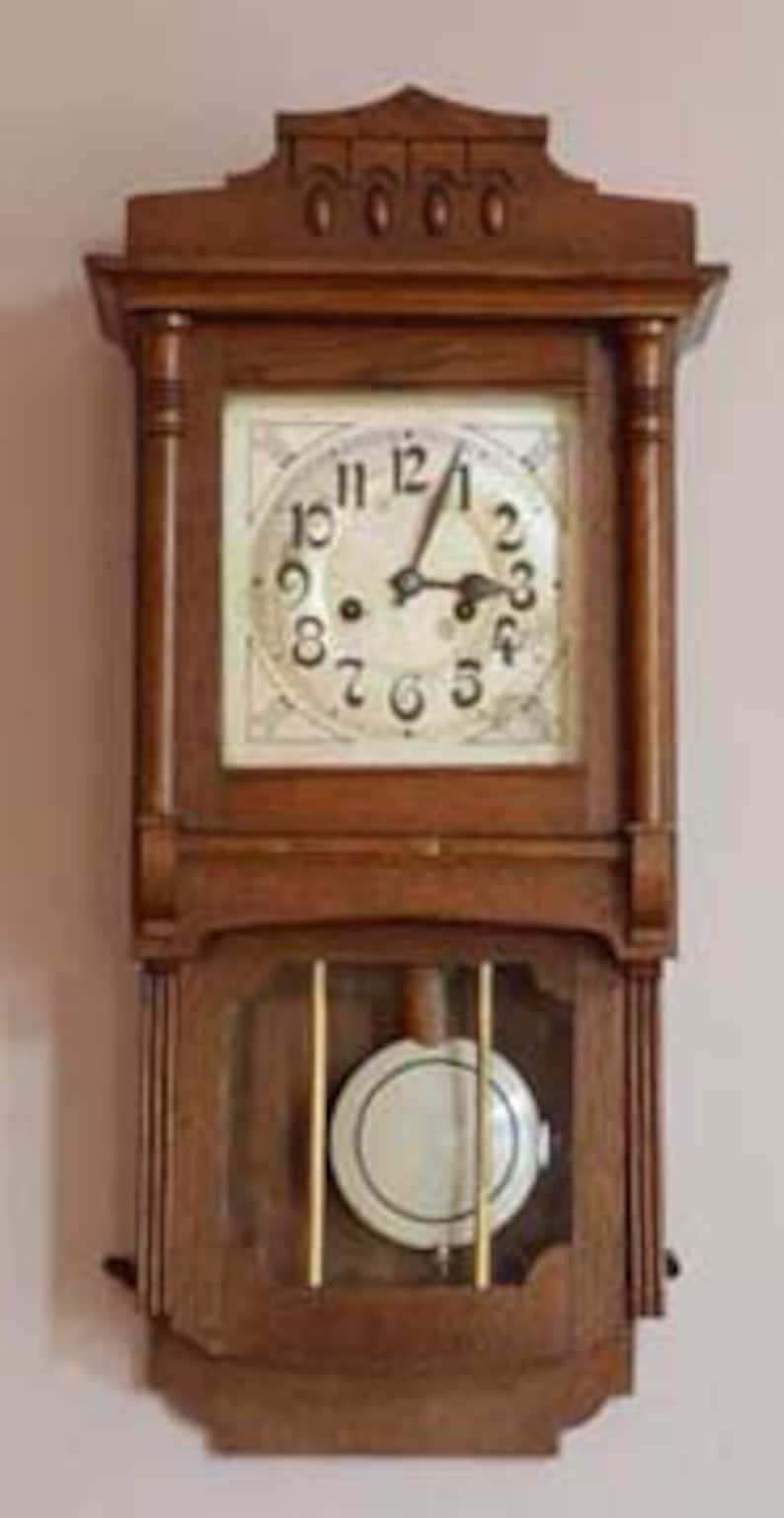 Antique Wall Clock Circa 1900 Art Nouveau Oak German Etsy