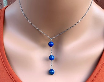 Lapis Lazuli Y Necklace, Communication Crystal, Stone of Friendship, Confidence & Prosperity Necklace, Negative Energy Protection Necklace
