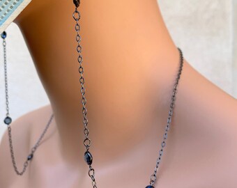 Black Mask Chain with Swarovski Crystals, Mask Necklace, Face Mask Chain, Hematite Chain for Masks, Mask Chain, Face Mask Holder, Chain Mask
