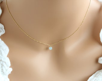 Dainty Aquamarine Drop Pendant, Delicate Aquamarine Gold Pendant, Sterling Silver Aquamarine Minimal Pendant, Aquamarine Layering Necklace