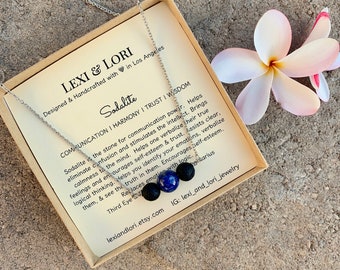 Sodalite & Lava Diffuser Necklace, Self-Esteem Jewelry, Communication Necklace, Calming Sodalite Harmony Necklace, Holiday Sagittarius Gift