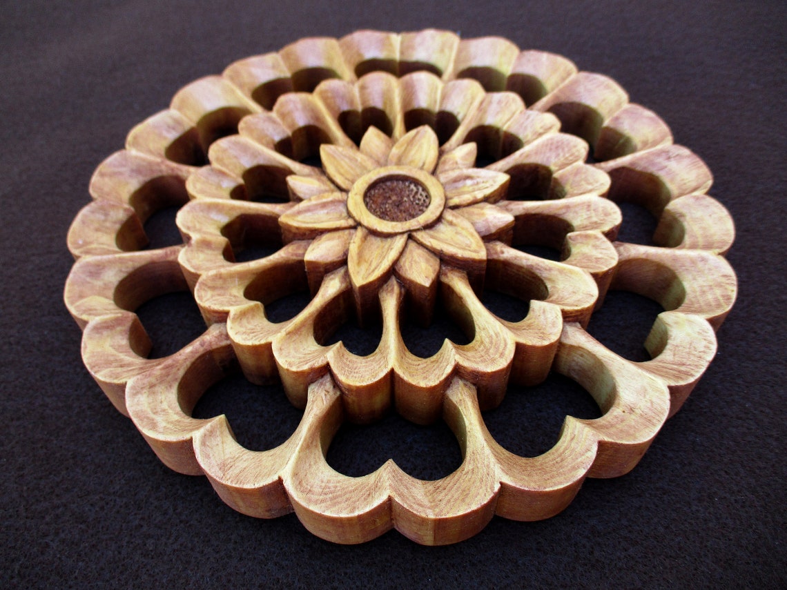 Small Hand carved wood mandala wall hanging relief Etsy
