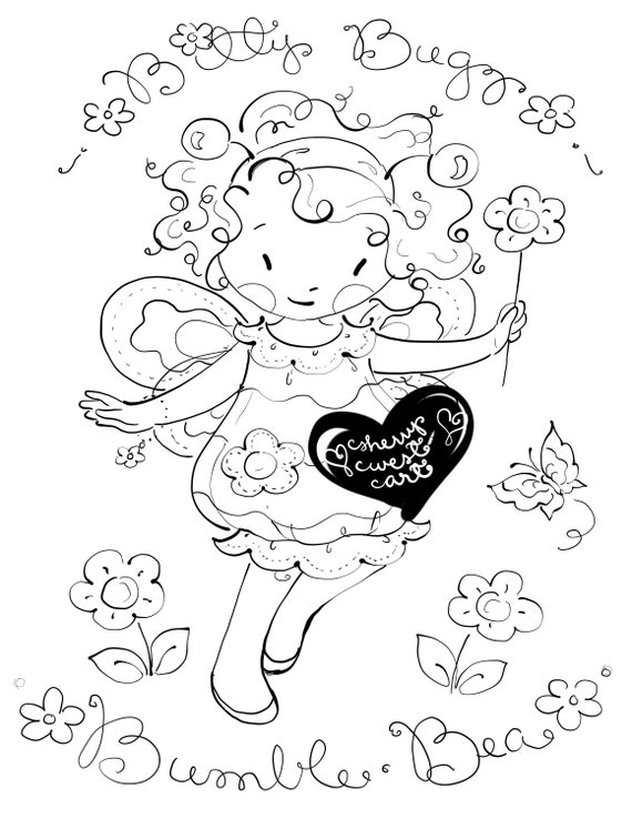 Bumble Bea Bitty Bugz Bee Flowers Spring Summer Girl Birthday Baby Shower Butterfly Friendship Digital Stamp Digi Coloring Page Clip Art