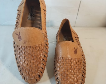 Vintage PLAYBOY 70s-80s Woven Tan Slip On Loafers VERY RARE Men&#39;s 9D Brazil Made
