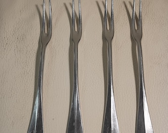 Zestaw 4 zabytkowych francuskich widelców do owoców morza Escargot z aluminium i niklu, z połowy XX wieku, 5,5 cala