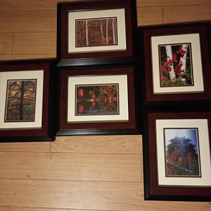5-Piece Framed Timothy Wolcott  Fine Art Photography Collection 4 Signed 1 Not Stand Alone or Wall Hang 13x11x2 Cherry Wood Frame