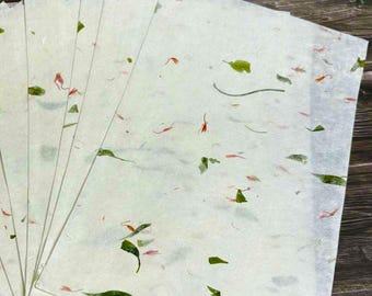10 hojas de papel con flores secas de hojas de té, prensadas a mano, tamaño libro, para manualidades, caligrafía, impresión en bloque y álbumes de recortes.
