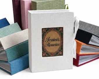 Personalised Photo Album, 6×4 inch Slip-In Plastic Clear Double-Sided Pockets, Hard Cased Ribbon-Tie Book, 100 Capacity