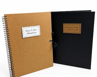 A3 Personalised Portrait Display Photo Album, Black Kraft, Card, Ribbon Tie Closure, Thick Pages 220GSM