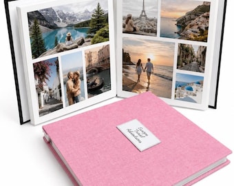 Personalised Self-Adhesive Photos Album, Photos, Hard Cased, Recycled Jute Fabric Cover