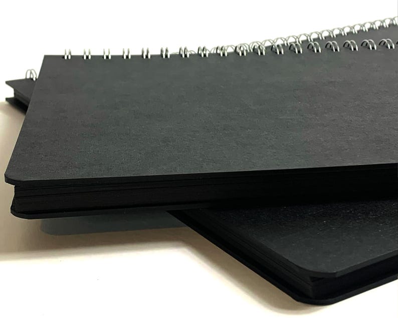Puede incluir: Dos cuadernos negros de espiral apilados uno encima del otro. Los cuadernos est&aacute;n cerrados y la encuadernaci&oacute;n es visible.