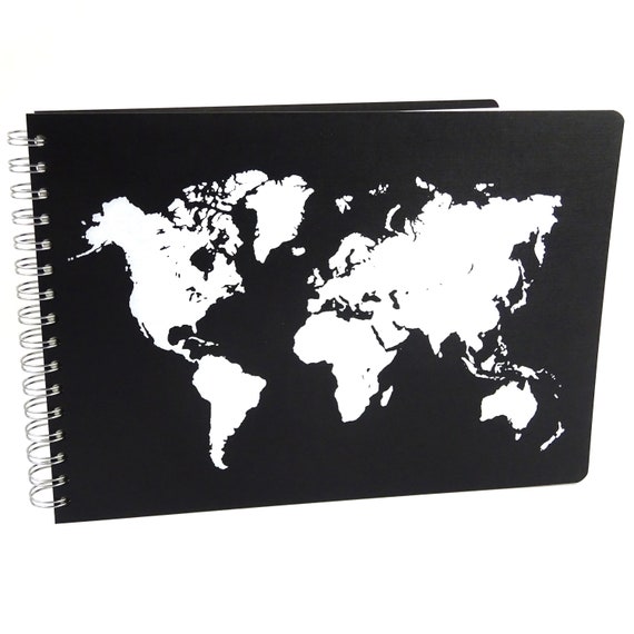 World Map Scrapbook Photo Album, Black Hardboard Covers, A4 A5, 100 Pages,  Travel Holiday Earth 