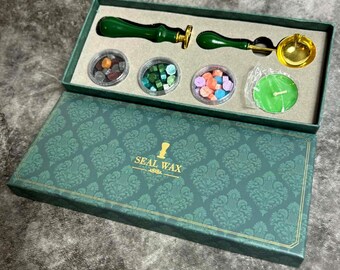 Wax Seal Stamp Set, Metal De-bossed Head Piece, Wooden Handle, Traditional Envelope Letter Sealer, Changeable Head Designs