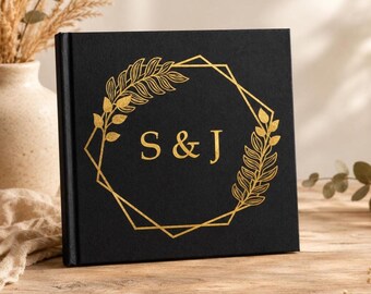 Personalised Black and Gold Guest Book, Initials, Scrapbook, Birthday, Wedding, Event