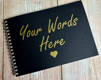 Personalised Black Gold Lettering, Scrapbook, Dry Mount Photo Album, Memory Book A5 Landscape