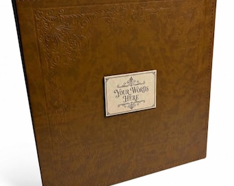 Personalised Embossed Self-Adhesive Photo Album, Various Photos, Sewn Hard Cased, Tan Covers, Faux Leather