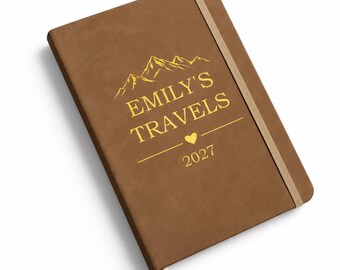Personalised Mountain Travel Journal,  A5 Hardback Notebook, Gold, Silver or White