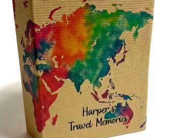 Personalised 100 Photos Album, World Travel, 6x4 inch Photos, Hard Cased, Plastic Slip In Sleeve Pockets