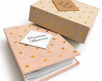 Faux Suede Personalised 100 Photos Album, 6x4 inch, Hearts, Hard Cased, Plastic Slip-In Sleeve Pockets, Portrait