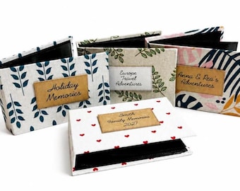 Personalised 36 Photos Album, 6x4 inch Photos, Hard Cased, Recycled Jute Fabric Cover, Plastic Slip In Sleeve Pockets, Patterned Book