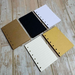 6 Hole Refill Pages, Journal Notebook, Blank, Kraft Brown, Black, White Lined, Paper, Card, B7