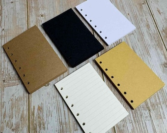 6 Hole Refill Pages, Journal Notebook, Blank, Kraft Brown, Black, White Lined, Paper, Card, B7