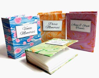 Personalised Marbled Paper 100 Photos Album, 6x4 inch Photos, Hard Cased, Plastic Slip In Sleeve Pockets, Patterned Book