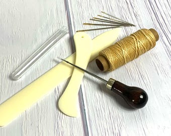 Kit de couture pour fabrication de livres, chemises en os, fil ciré, jeu d'aiguilles, poinçon de manche en bois, poinçon, bricolage, kit de création
