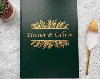 Personalised Botanical A4 Portrait Wedding Guestbook, Notebook, Sketchbook, Scrapbook, Purple, Red, Green or Blue