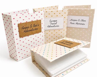 Personalised Hearts 100 Photos Album Sleeves, 6x4 inch Photos, Hard Cased, Recycled Covers, Plastic Slip In Pockets Book