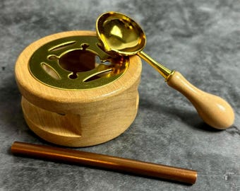Wax Sealing Set, Melting Furnace Spoon & Wax Stick, Wooden Casing