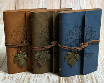 Personalised Tree of Life Refillable Journal Notebook, Faux Leather Thick Casing, Vintage Classic Style, Diary, 120 Pages Kraft 160GSM Paper