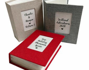 Personalised 100 Photos Album, 6x4 inch, Hard Cased, In-Set Plaque with Wording, Plastic Slip-In Sleeve Pockets, Portrait