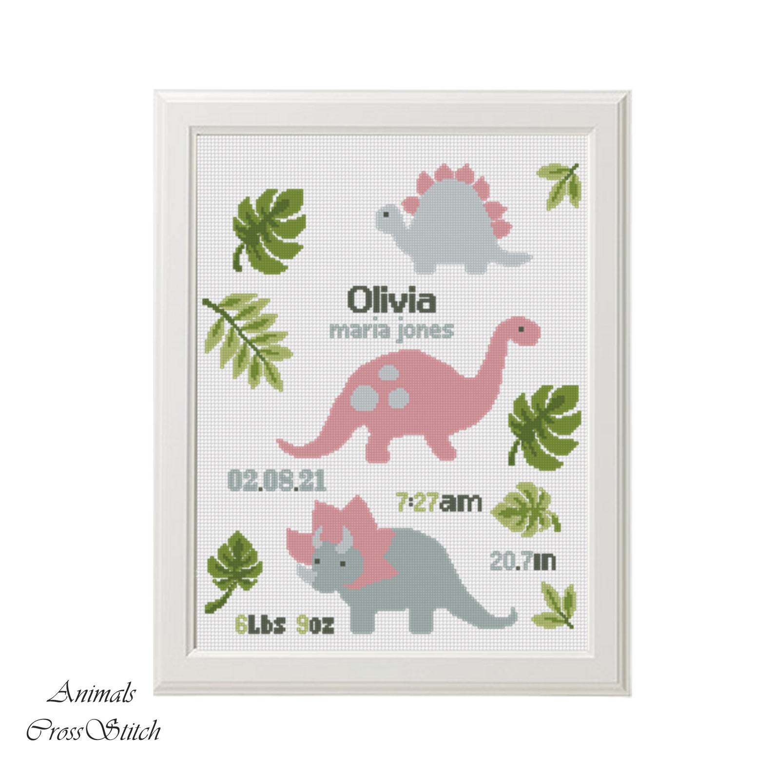 Dinosaurs Cross stitch set Birth announcement dino animal Etsy