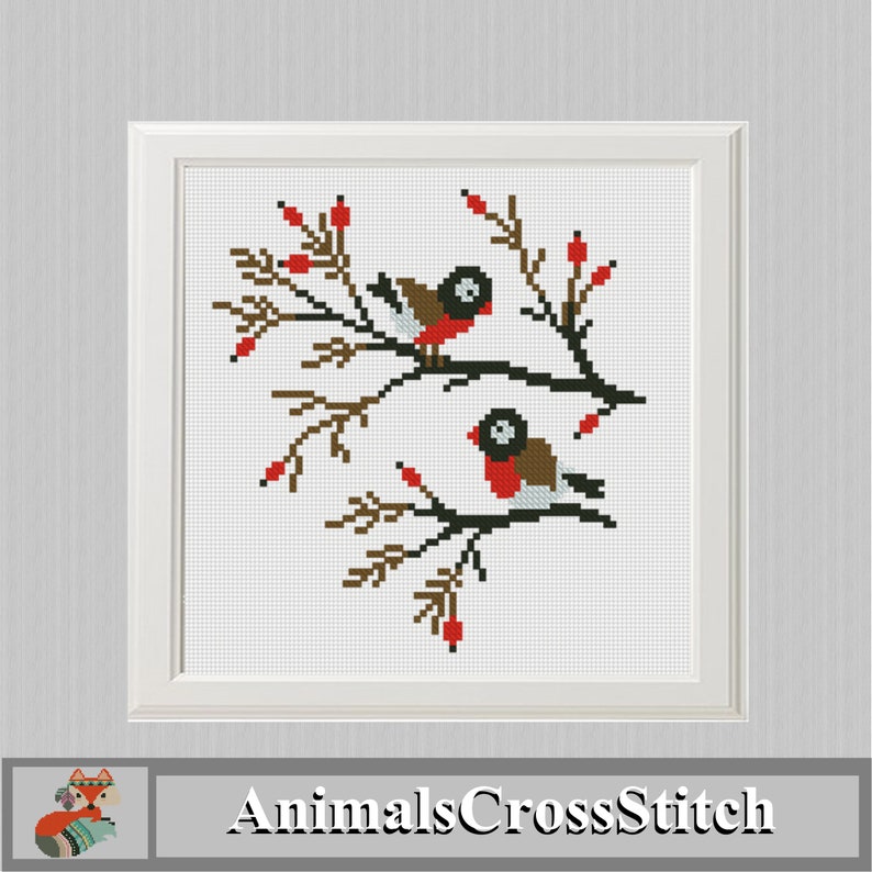 Winter red Birds cross stitch pattern Christmas Birds on a Etsy