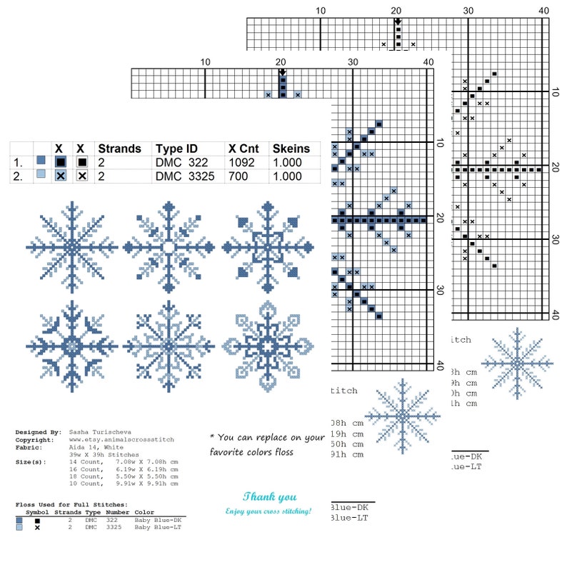 Small Christmas Snowflakes cross stitch pattern modern Etsy
