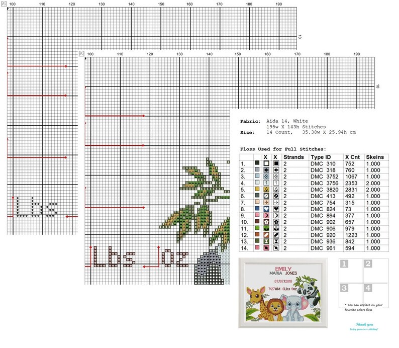 Cross stitch pattern Birth announcement Jungle animals cross Etsy