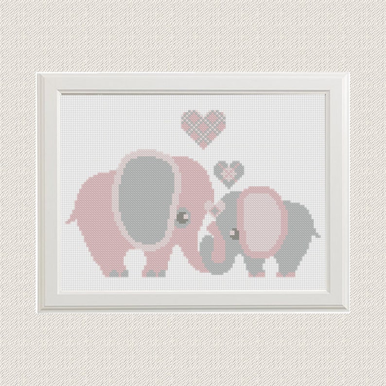Cross stitch pattern elephants with hearts modern cross Etsy