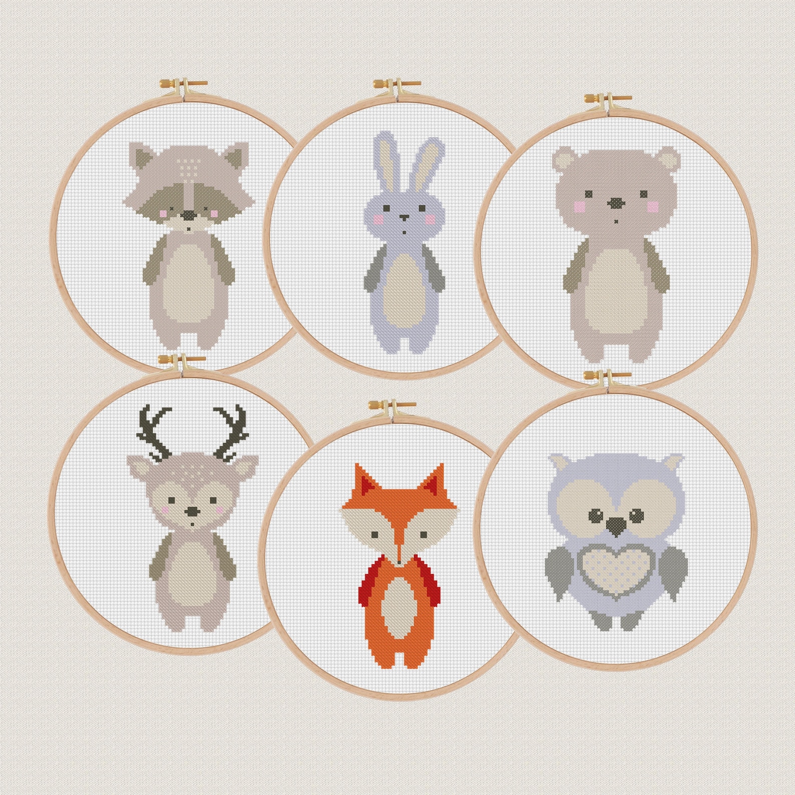 Forest animals cross stitch patterns pdf gift for her set of Etsy