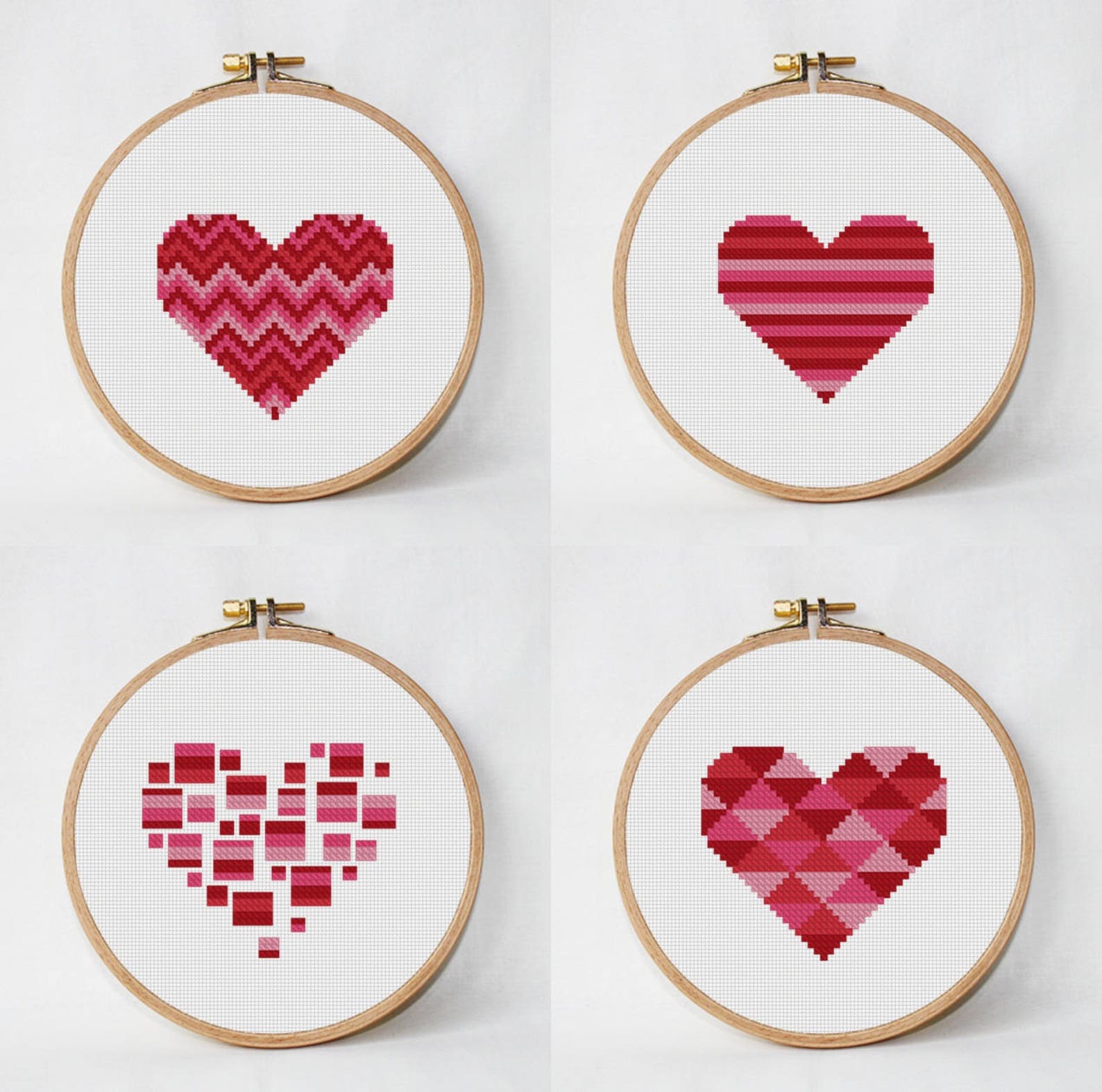 4 Geometric Heart Cross Stitch valentines cross stitch Heart Etsy