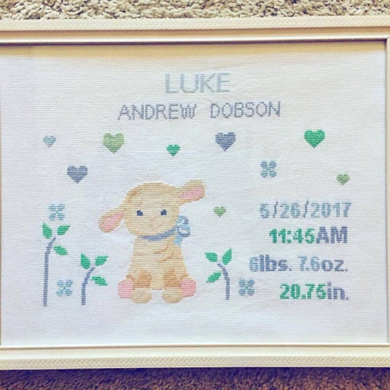 Baby boy Birth announcement cross stitch sheep pattern animals Etsy